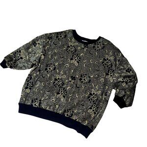 Vintage Sequel Sharon Anthony Womens Medium Black Gold Metallic Floral Sweater